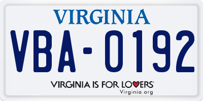 VA license plate VBA0192