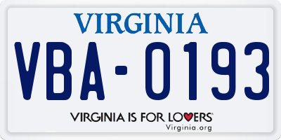 VA license plate VBA0193