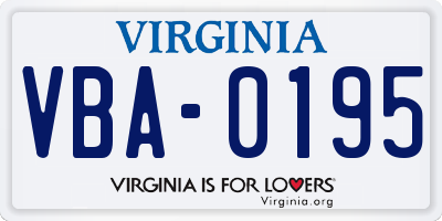 VA license plate VBA0195