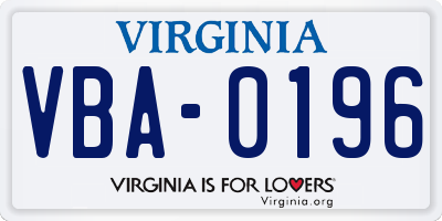 VA license plate VBA0196