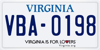 VA license plate VBA0198