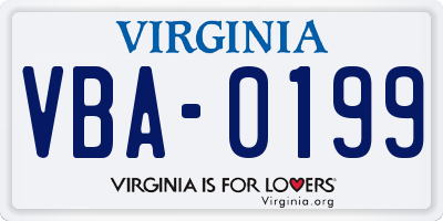 VA license plate VBA0199