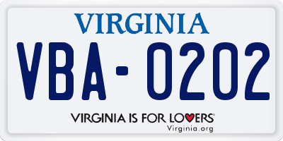VA license plate VBA0202