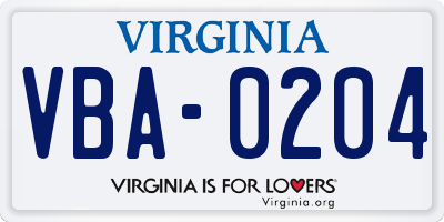 VA license plate VBA0204
