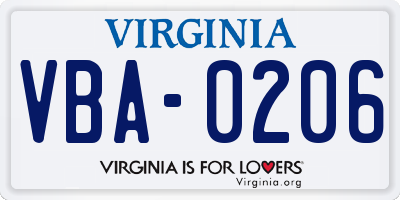 VA license plate VBA0206
