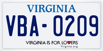 VA license plate VBA0209
