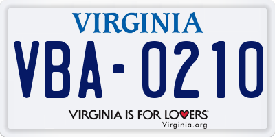 VA license plate VBA0210