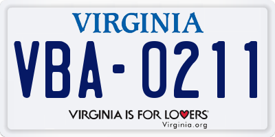VA license plate VBA0211
