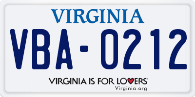VA license plate VBA0212