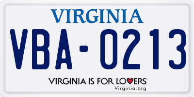 VA license plate VBA0213