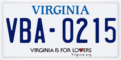 VA license plate VBA0215