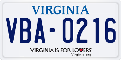 VA license plate VBA0216