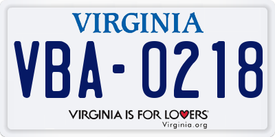 VA license plate VBA0218