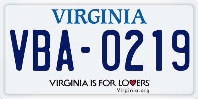 VA license plate VBA0219