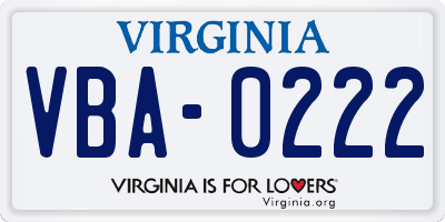 VA license plate VBA0222