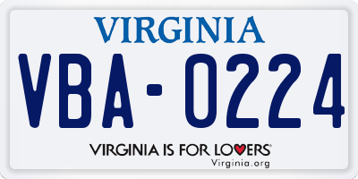 VA license plate VBA0224