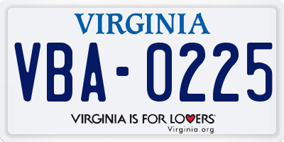 VA license plate VBA0225