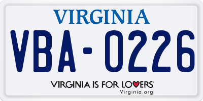 VA license plate VBA0226