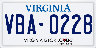 VA license plate VBA0228