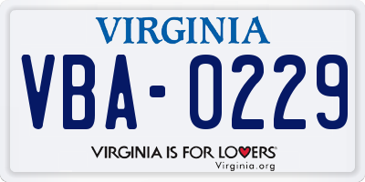 VA license plate VBA0229