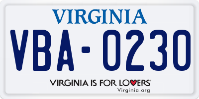 VA license plate VBA0230