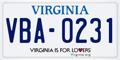 VA license plate VBA0231