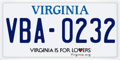VA license plate VBA0232