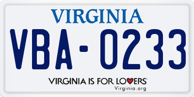 VA license plate VBA0233