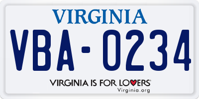 VA license plate VBA0234