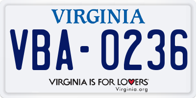 VA license plate VBA0236