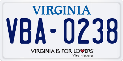 VA license plate VBA0238