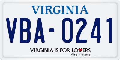 VA license plate VBA0241