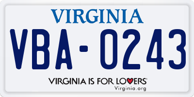 VA license plate VBA0243