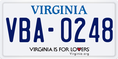 VA license plate VBA0248
