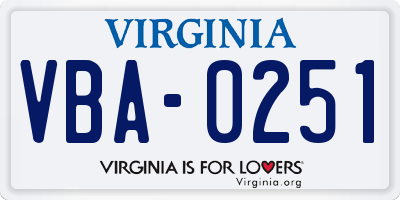 VA license plate VBA0251