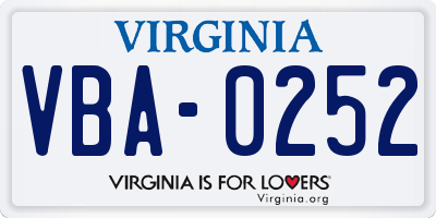 VA license plate VBA0252