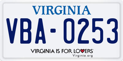VA license plate VBA0253