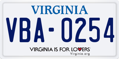 VA license plate VBA0254