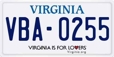 VA license plate VBA0255