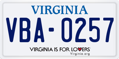 VA license plate VBA0257