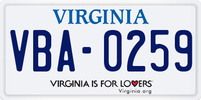 VA license plate VBA0259