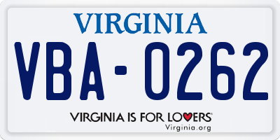 VA license plate VBA0262