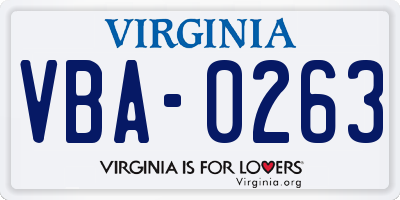 VA license plate VBA0263