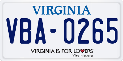 VA license plate VBA0265