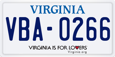 VA license plate VBA0266