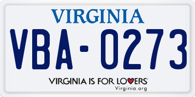 VA license plate VBA0273