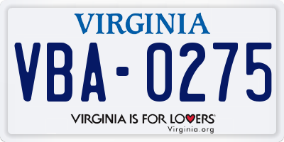 VA license plate VBA0275