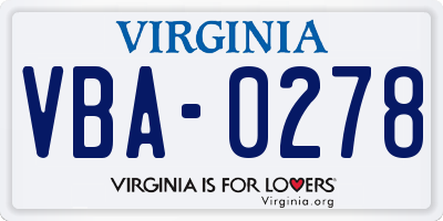 VA license plate VBA0278