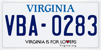 VA license plate VBA0283