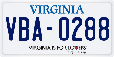 VA license plate VBA0288